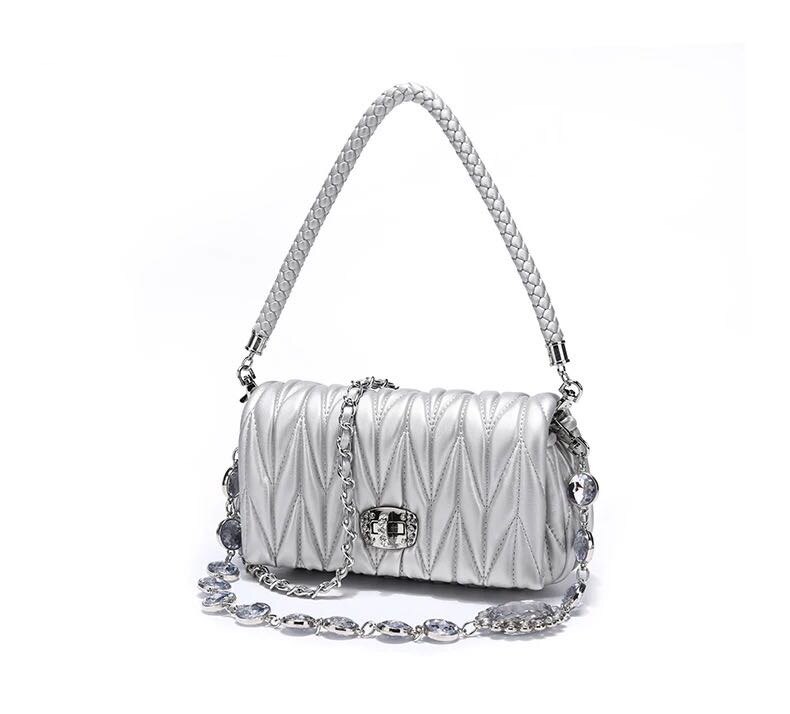 Kunst und weise Faltete Handtasche Dimonds Gitter Abend Party Handtasche Einzelnen Schulter Kette Tasche Umhängetasche Weichen PU Leder