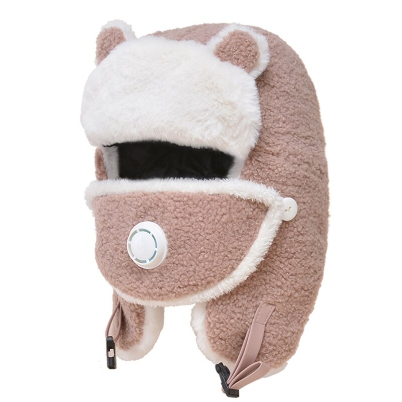 Vrouwen Cartoon Beer Oren Winter Trooper Trapper Hoed Met Verwijderbare Stofdicht Gezichtsmasker Thermische Fleece Voering Oorklep Cap