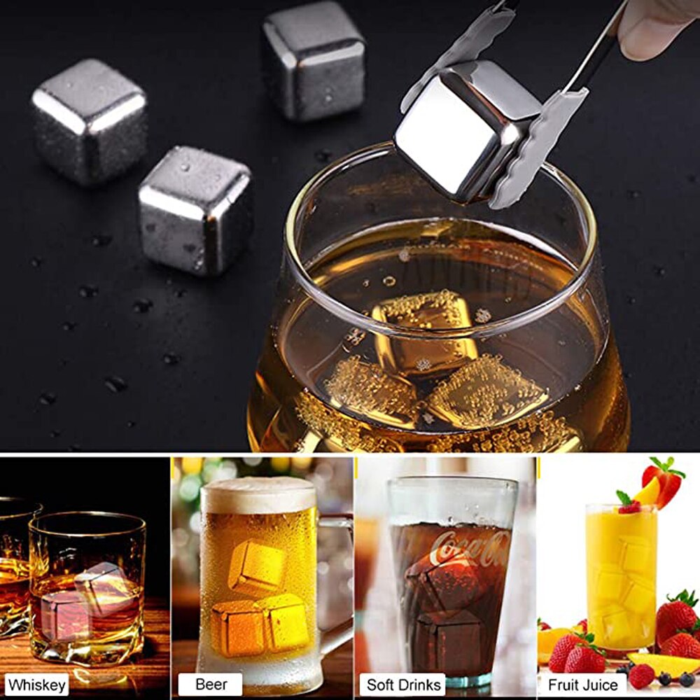 Juego de cubos de hielo reutilizables de acero inoxidable con piedras Whisky, caja de almacenamiento de alta tecnología de refrigeración, gran cumpleaños, para hombres