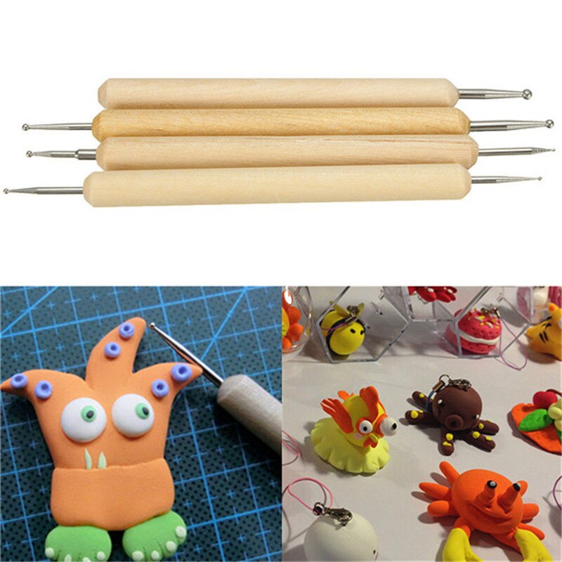 4 typer leire keramikk verktøy modellering små figurer pakke med polymer keramikk skulptur verktøy