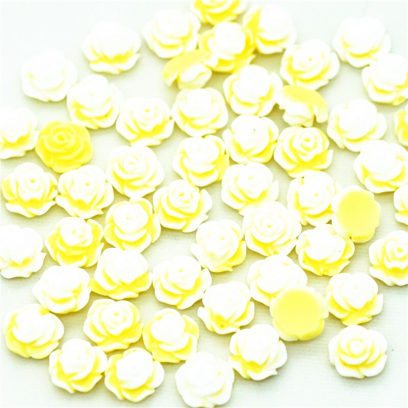 50 stks 7mm Wit-Geel Twee-Kleur Resin Plaksteen Bloemen | Nail Art Decoratie Miniaturen | Hars bloemen