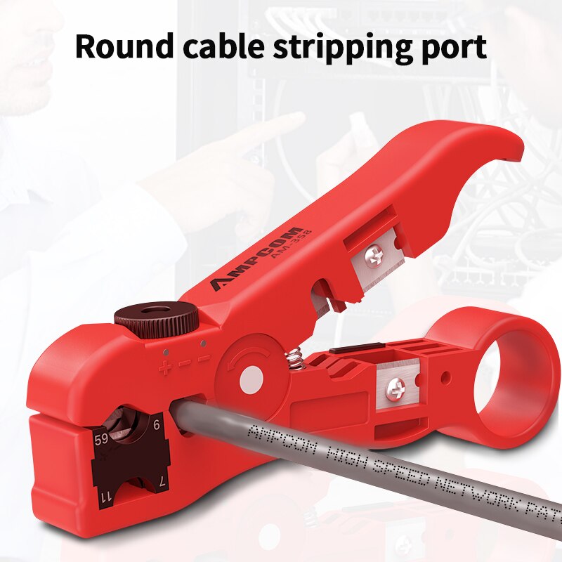 AMPCOM All-In-One Stripping Tool Cable Wire Stripper Compression Tool Coaxial Cable Stripper, Round Cable ,Cutter and Flat Cable