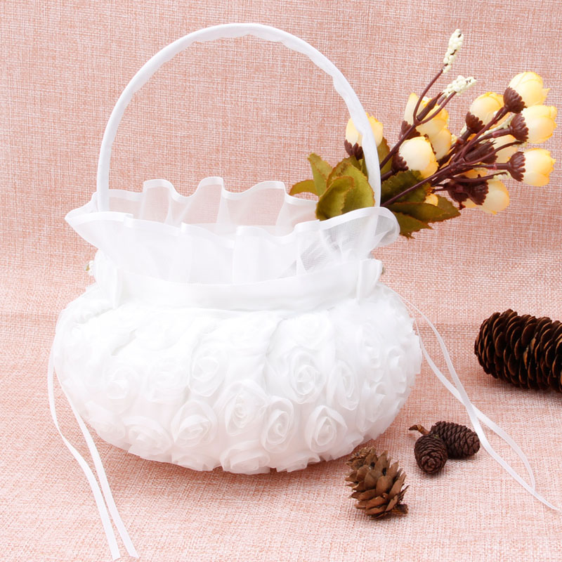 Romantische Strik Jute Satin Wedding Ceremony Party Rose Bloem Meisje Mand