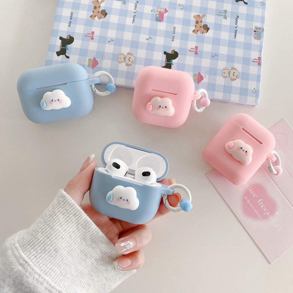 Étui pour écouteurs sans fil Apple Airpods 4 3 2 1 Pro 2 génération, étuis de protection en Silicone 3D avec nuage de dessin animé avec accessoire d'anneau