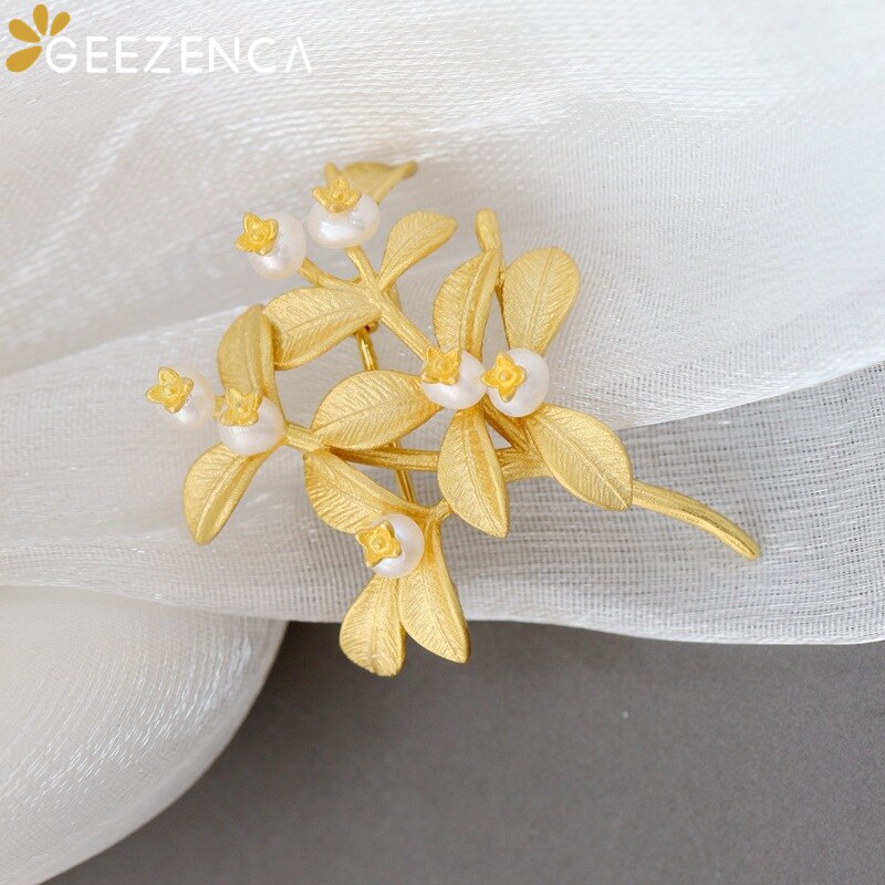 Geez"s925 argento placcato oro perle d'acqua dolce naturali spilla da donna gioielleria raffinata ramo di un albero foglia spille spille regalo alla moda