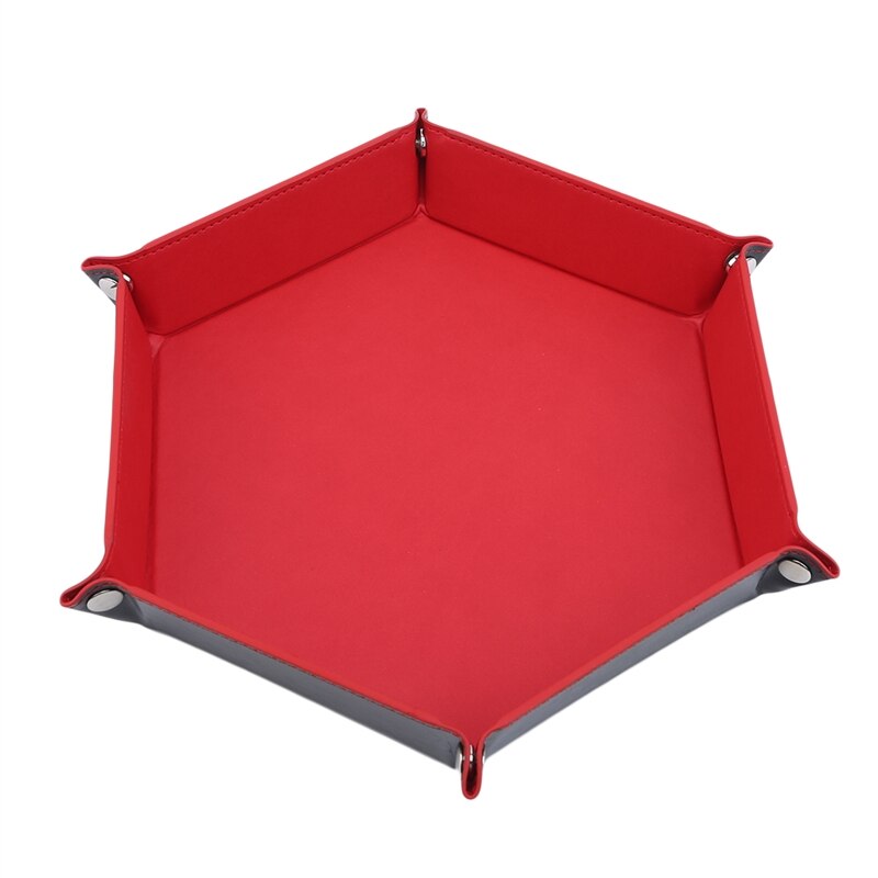 Foldbar sekskant terningebakke lilla terningeboks til rpg dnd spil terning opbevaringsetui 8 farver pu læder: Rød