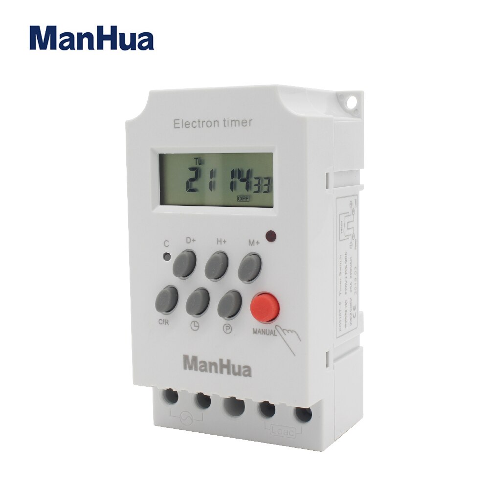ManHua KG316T-II Digital Programmable Timer Din Rail Time Switch 220VAC 25A Digital Timer Switch For Home