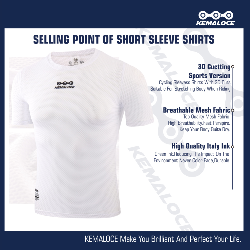 Kemaloce radsport-funktionsunterhemd, kurzärmelig, atmungsaktives Gittergewebe-gewebe, weiß, schwarz