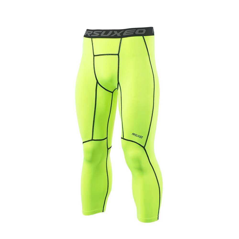 ARSUXEO Men's 3/4 Compression Tights - Running, Fitness, Training Activewear: Green / XL (European Size)