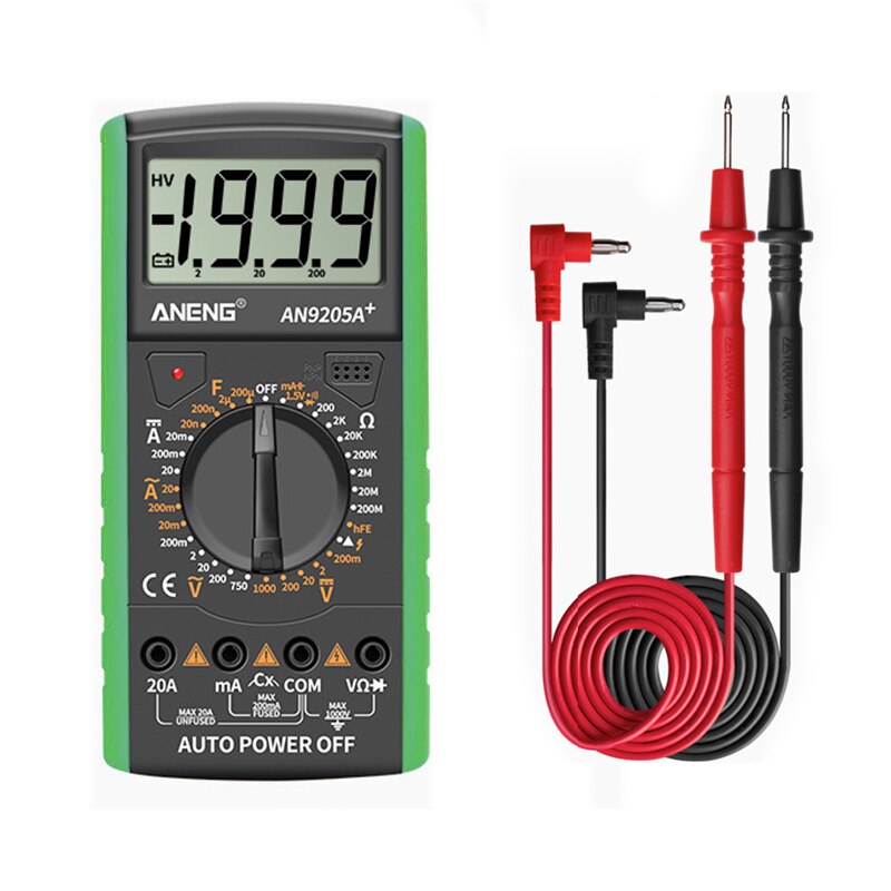 Digital Multimeter AC/DC Profesional Transistor Tester Electrical NCV Test Meter Analog Auto Range Multimetro DT9205A+: green