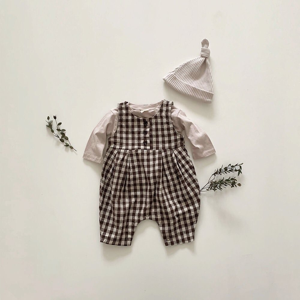 2020 autunno Bambino Appena Nato Della Ragazza del Ragazzo Vestiti Del Bambino Del Pagliaccetto Senza Maniche Plaid Della Tuta Tute E Salopette Con Solido Camicette 2pcs Casual Abiti