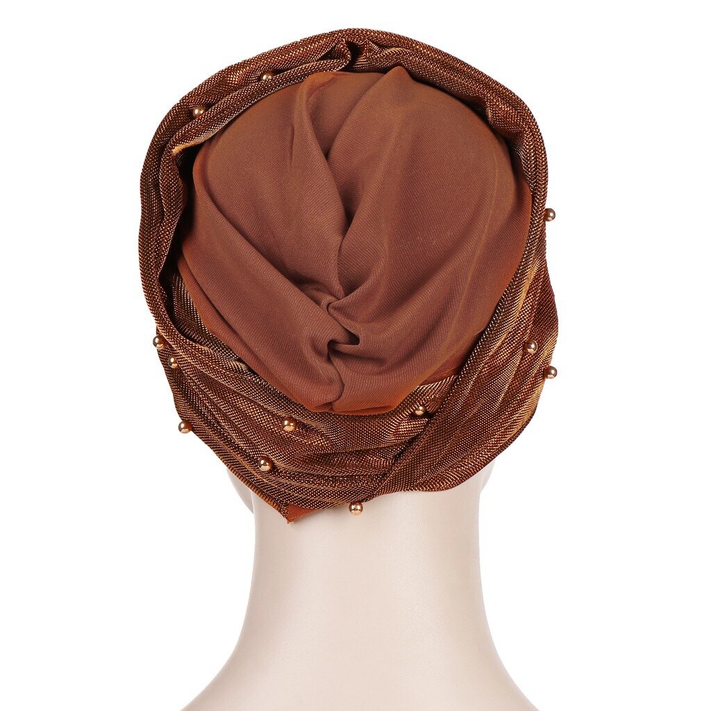 Neue Frauen Perlen Schal Hütte Muslimische Frauen Hijabs Turban Hüte Indische Kappen wickeln Kappe Lange Kopf Schal Kopftuch Hüte Haar zubehör