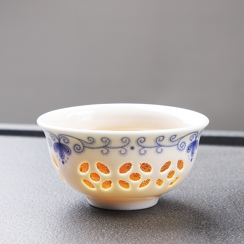 Chinese Tea Set Blue and White Ceramic Porcelain Hollow Honeycomb Tea Set Teapot Teacup Tea Ceremony Drink Set Tea Sets Suit: Default Title