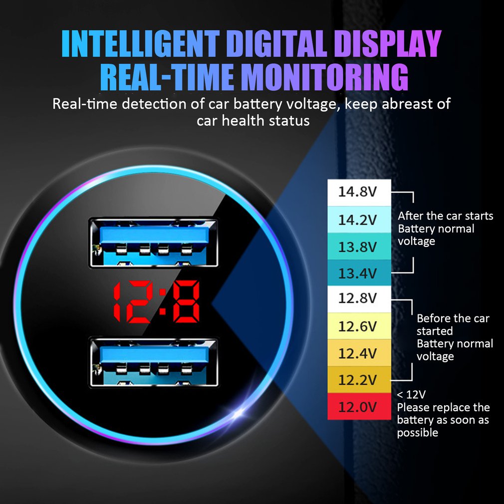 Auto Zubehör Dual USB Digital Display Auto Ladegerät Tragbare Auto Zigarette Leichter Mit Led-anzeige Auto Ladegerät