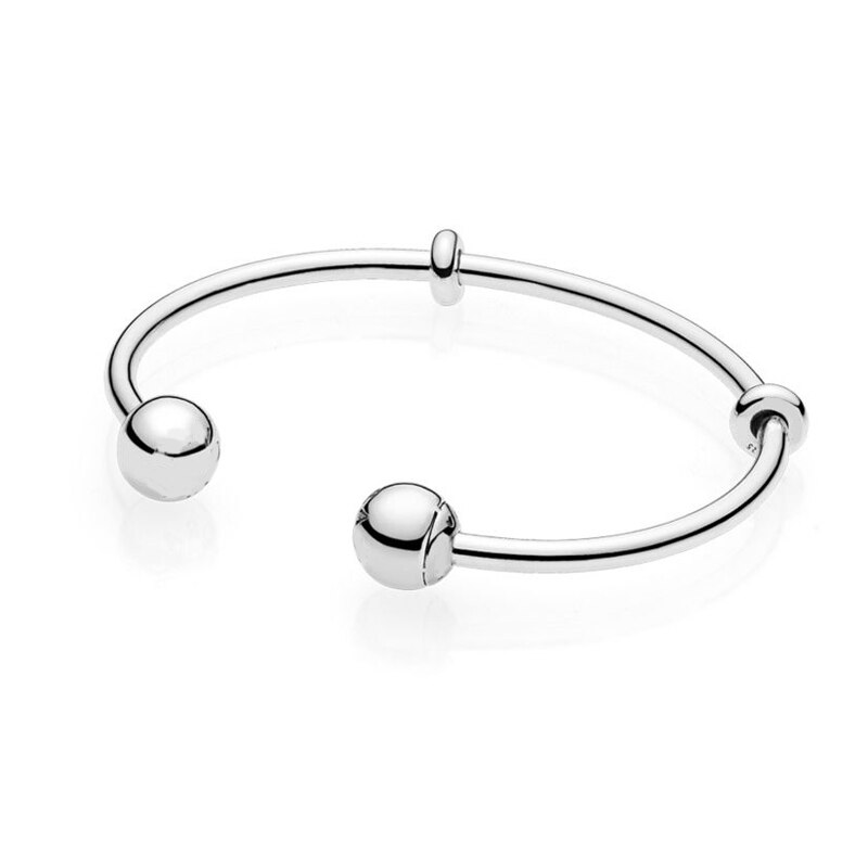 Authentic 925 Sterling silver Moments Open Bangle Fit Original Charms Snake Chains Bracelets For Women DIY Jewelry Beads: W003-S / 17.5cm