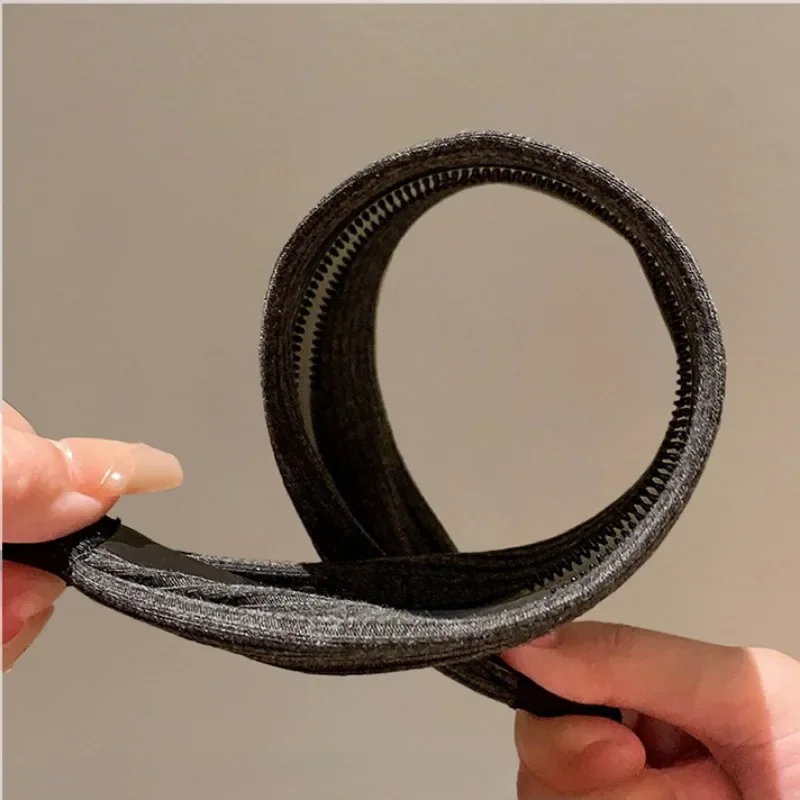 Mjuka, breda stickade hårband i bomull för kvinnor och flickor, koreansk, neutral, enfärgad turban med tänder, huvudband, huvudbonadsaccessoarer