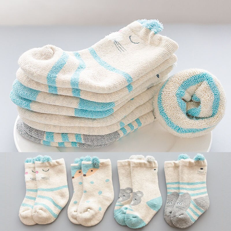 4 par/lot 0-24m baby värmestrumpor flicka pojke barn strumpa för vinter barn korta strumpor för unisex baby tecknad film