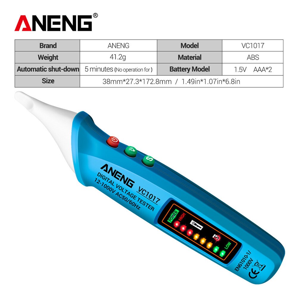 ANENG VC1017 herramientas electricista voltimetro boligrafos 12v digital tester boligrafo coche electricidad comprobador de voltímetro metro medidor consumo instrumentos eléctricos detector de voltaje sin contacto