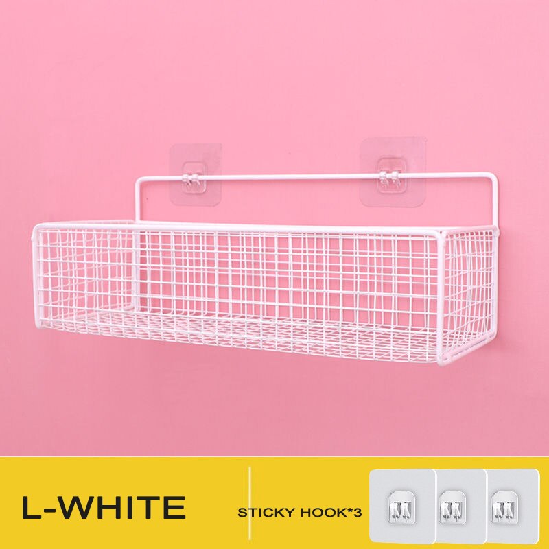 Wall Mounted Bathroom Shelf Shower Shampoo Rack Toilet Accessories Kitchen Free Punch Condiment Storage Basket: 1PC L-WHITE