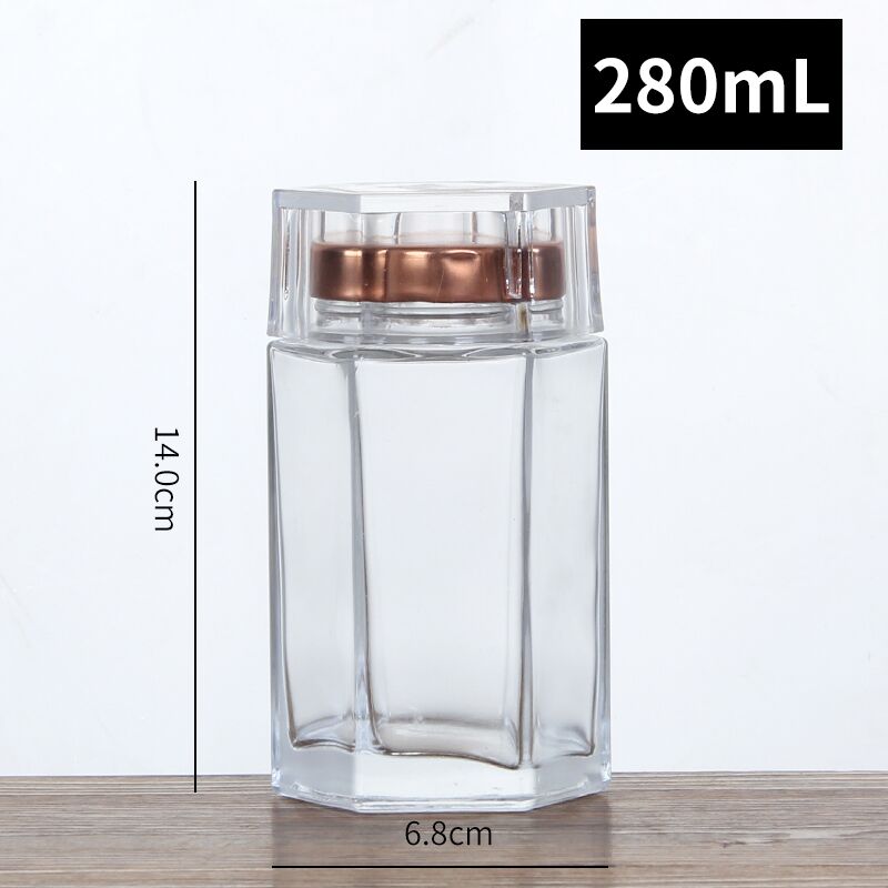 1 stücke 80/120/150/180/280 ml NEUE Hexagon/Runde Glas Gläser Mit Gold /silber Deckel glas lagerung flaschen gläser honig Süssigkeit Krug küche