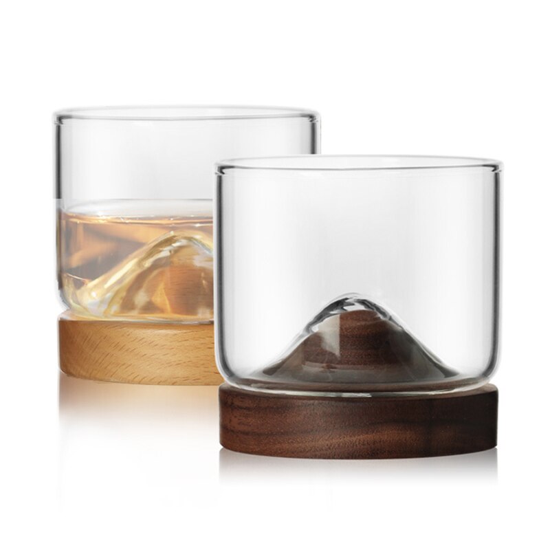 Whiskyglas litet glas japansk stil berg träbotten vinglas originalitet förtjockning av glas valnöt