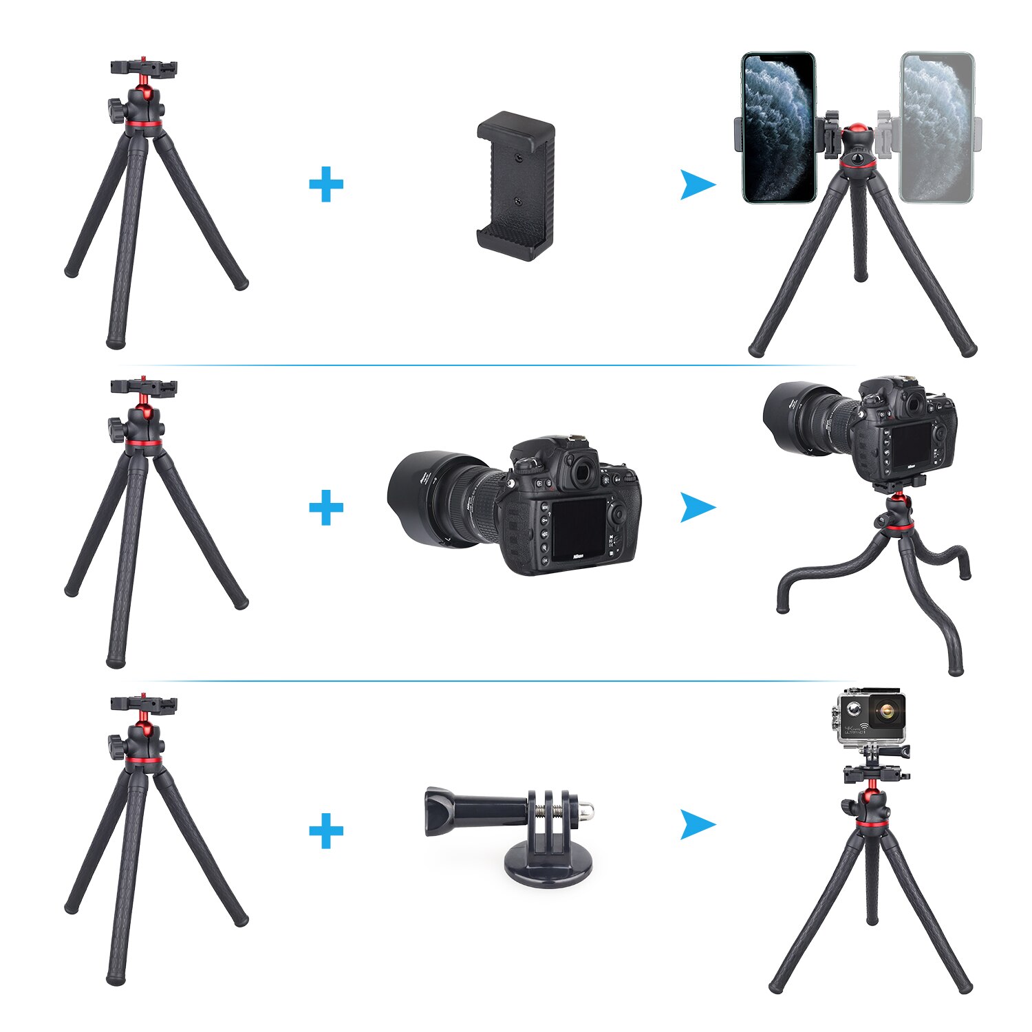 Trípode para teléfono, cámara móvil, soporte de pulpo, palo de Selfie para teléfono inteligente, Mini trípode Flexible, soporte para teléfono móvil, cabeza de bola GoPros DT45