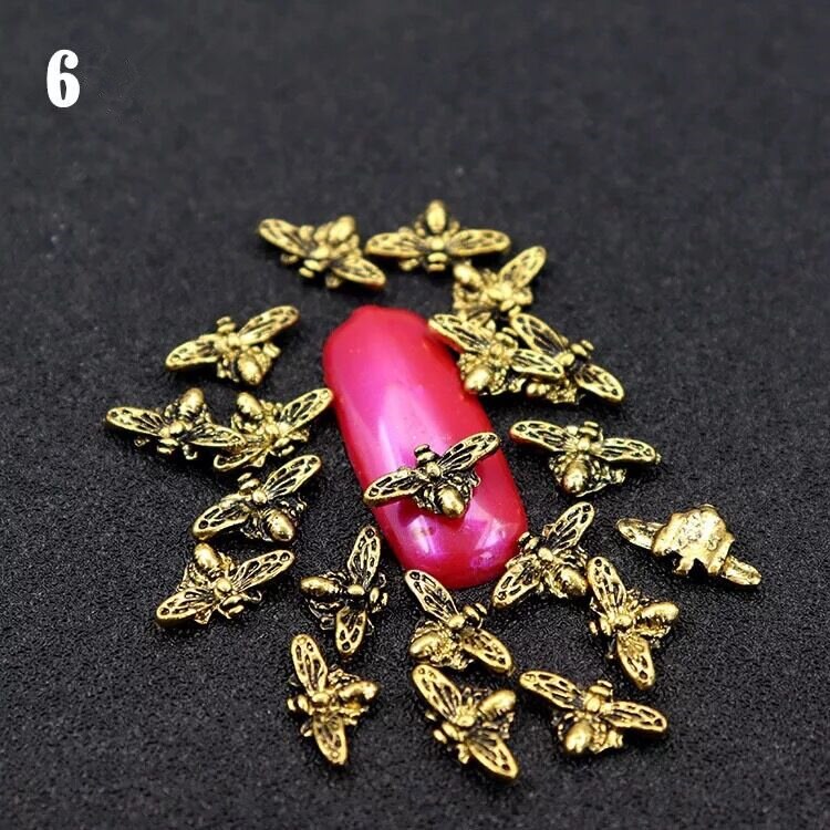 5pcs/10pcs Metal Alloy Bee 3D Nail Art Decorations Gold Silver Black Jewelry Gem Japanese Style Manicure Accessories: 06-10pcs
