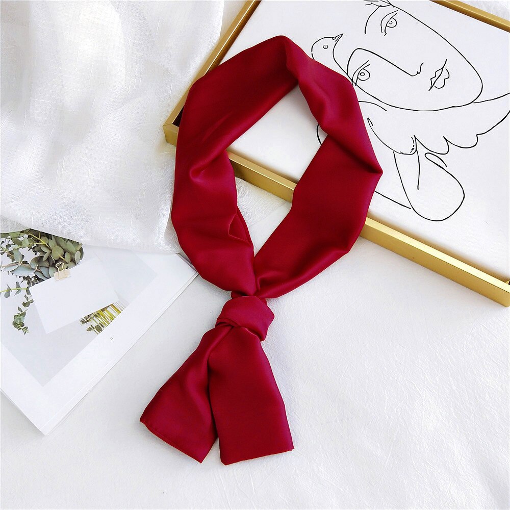 Pitkä laiha huivi silkkisatiininen kaulahuivi naisille yksiväriset hiushuivi naisten päähuivit pinkki vihreä: 14