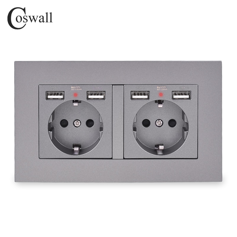 Coswall mærke 2 gang rusland spanien eu standard vægstik med 4 usb ladeport skjult blød led indikator pc panel sort hvid