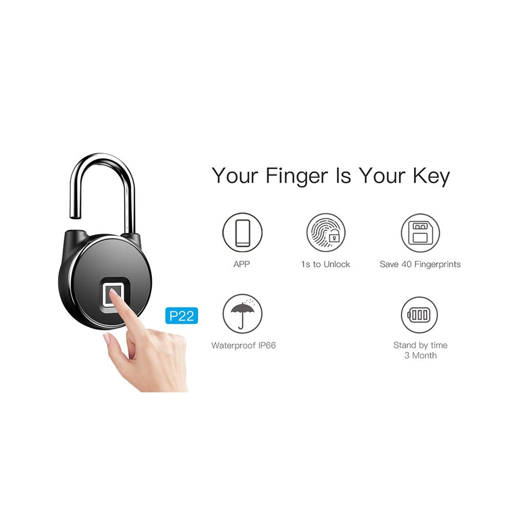 Portable bluetooth Lock Smart Padlock Keyless Fingerprint Lock Anti-Theft Security Door Padlocks for Bag Drawer Suitcase