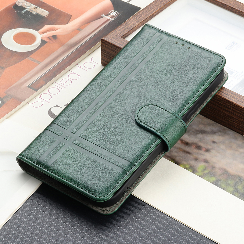 Läderplånbok för realme 8 4g , vikbart lyxigt kortfodral för realme 8 4g rmx 3085 , telefonskyddande väskor i plånboksstil: Grön