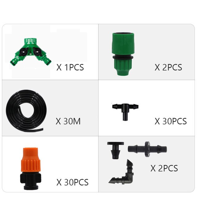 Micro Drip Irrigation System Garden Watering System Adjustable Drippers DIY Kit Irrigation System: 30M