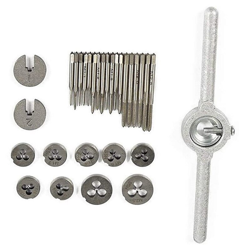 31Pcs M1-M2.5 Metric Tap and Die Set Die Wrench Set & 10Pcs Mini Tap Drill Bit Machine Metric Thread Tap Set Screw Tap