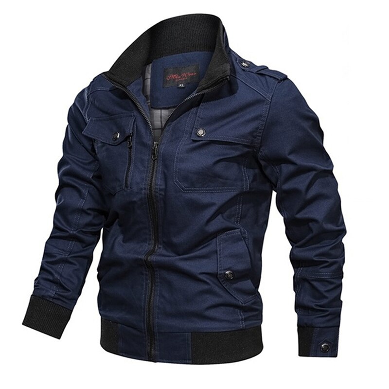 Chaqueta de béisbol coreana para hombre, abrigos ajustados, cazadora informal para hombre, prendas de vestir soporte de rompevientos con cuello: dark blue / S