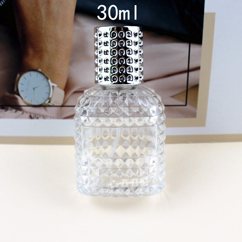 30ml 50ml 100ml Clear Glass Spray Bottle Frosted Square Glass Perfume Bottle Cosmetic Packaging Bottle Vials: 30ml silver