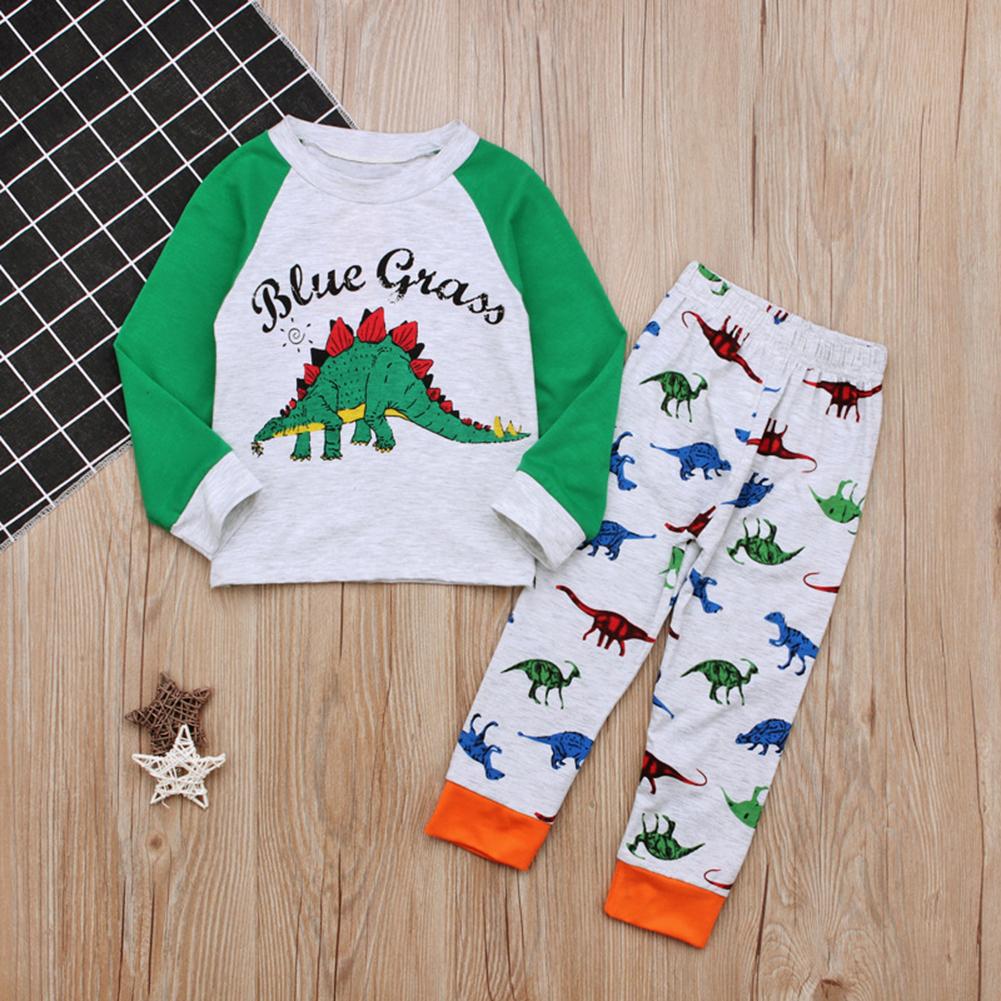 2pcs Autumn Sets Kid Boys Personality Printing Cartoon Dinosaur Clothes Long Sleeve Letter Korean Suits Tops and Pants