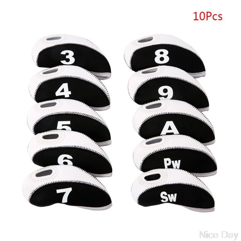 10 unids/set portátil deporte funda de neopreno de cabeza para Club de Golf de hierro cubierta protectora de cabeza: 10pcs White Neoprene