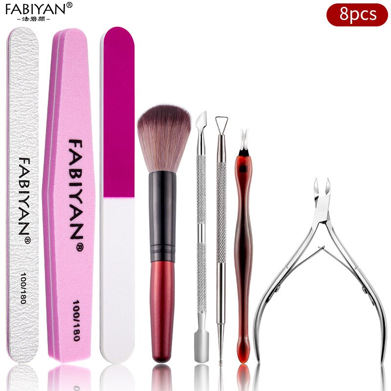 Manicure Set Cuticle Pusher Clippers Nail Art Files Buffer Sanding Tool Cleaning Brush Scissors Dead Skin Remover Dotting Pen: 8Pcs