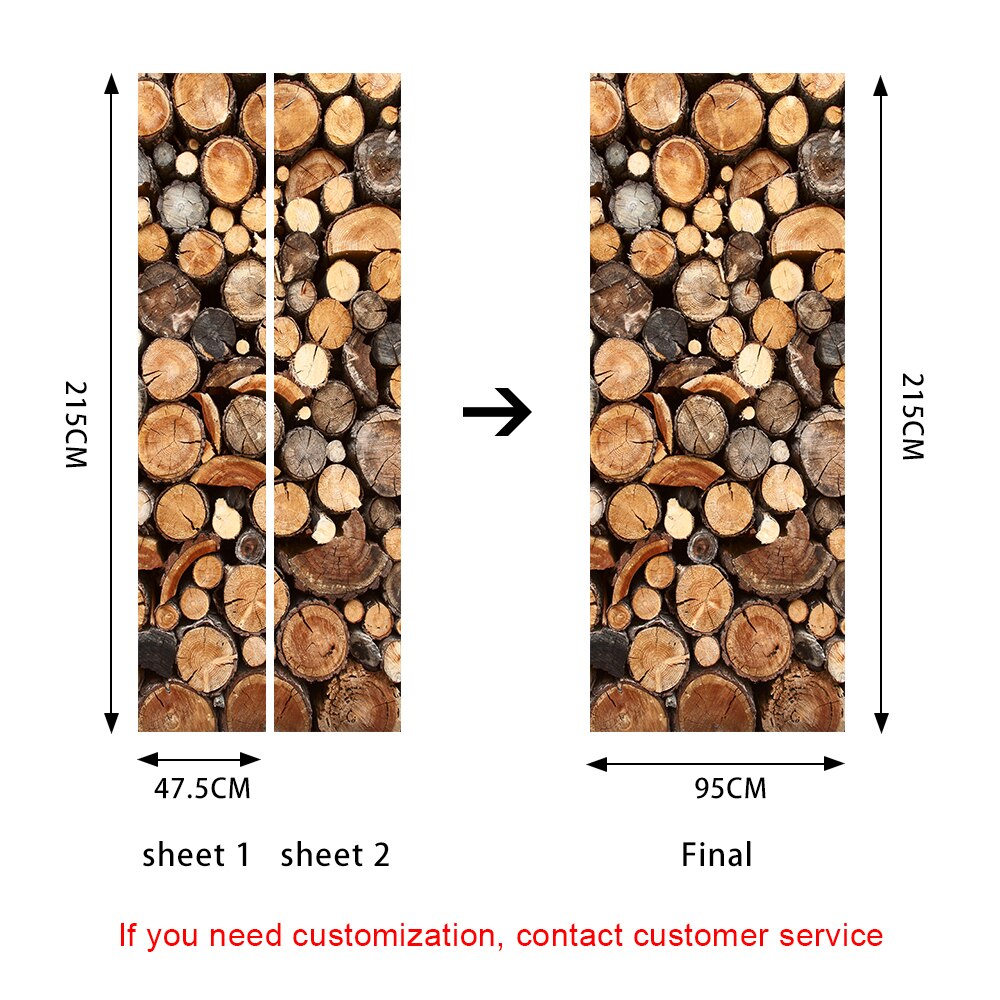 Wood Stack Vinyl Door Stickers Home Decoration for Kitchen Toilet Outdoor Diy Wall Stickers Peel &amp; Stick Art Wallpaper: 47.5cmX215cmX2pcs