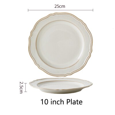 Retro Embossing Bone China Dinner Plates Flower Shape Wedding White Charger Plate Bowls Dishes and Plates Sets Kitchen Supplies: 10 inch Plate