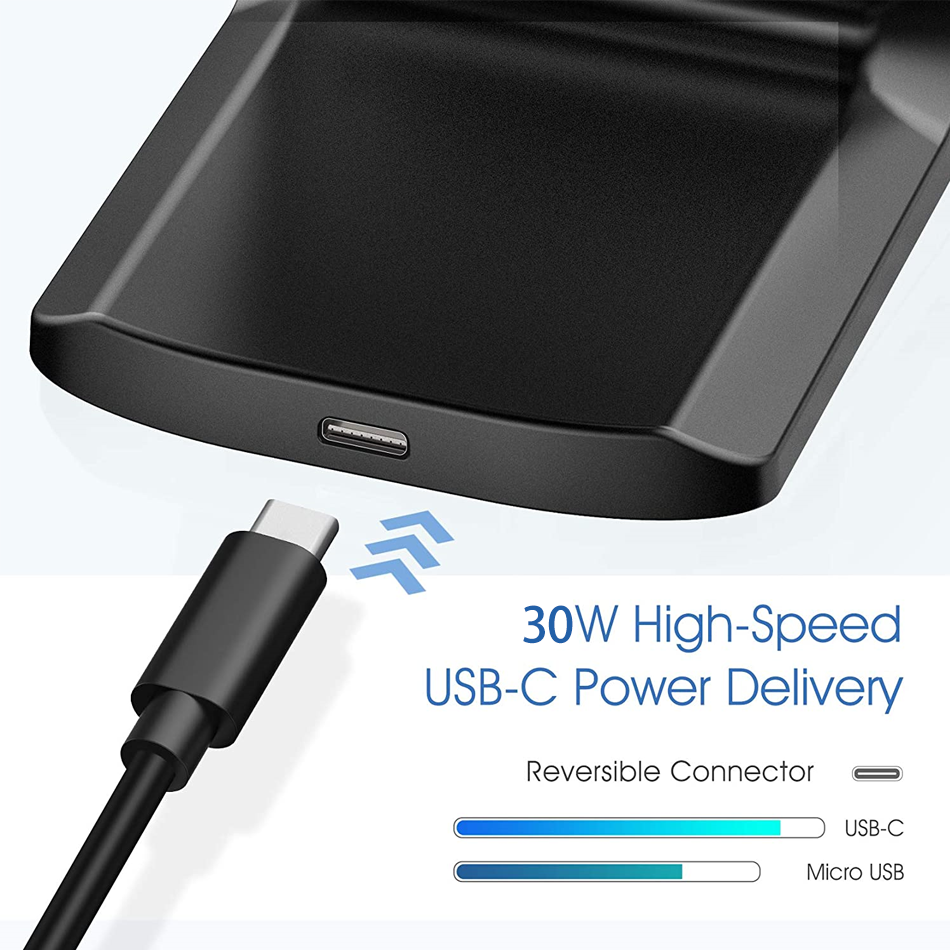 30W Qi Wireless Charger Stand For iPhone 13 12 11 X XR 8 Type C Induction Fast Charge Docking for Samsung S20 S10 Xiaomi Lg etc