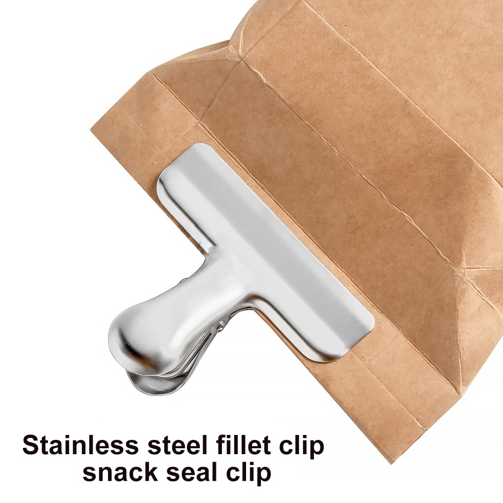 10Pcs Stainless Steel Food Clips File Snacks Metal Clip Plastic Bag Sealing Clamps Flat Sealing Clips For Kitchen Office