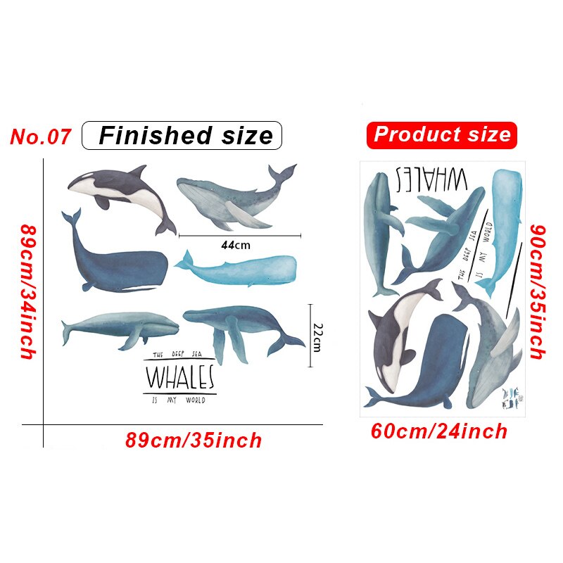 Home Decor Wall Stickers Cartoon Whale Shark Removable Wall Decals for Home Decor Kids room Nursery Wall Decoration Wallpapers: No.07