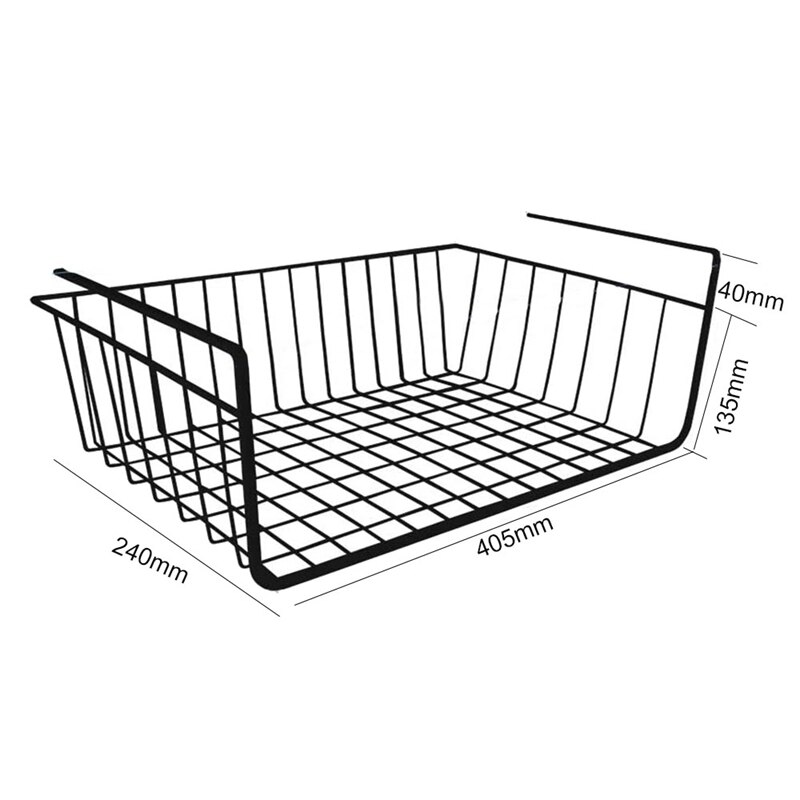 Unter Regal Korb, 4 Pack Weiß Schwarz Eisen Gestell, für Lagerung Raum auf Küche Speisekammer Schreibtisch Bücherregal Schrank
