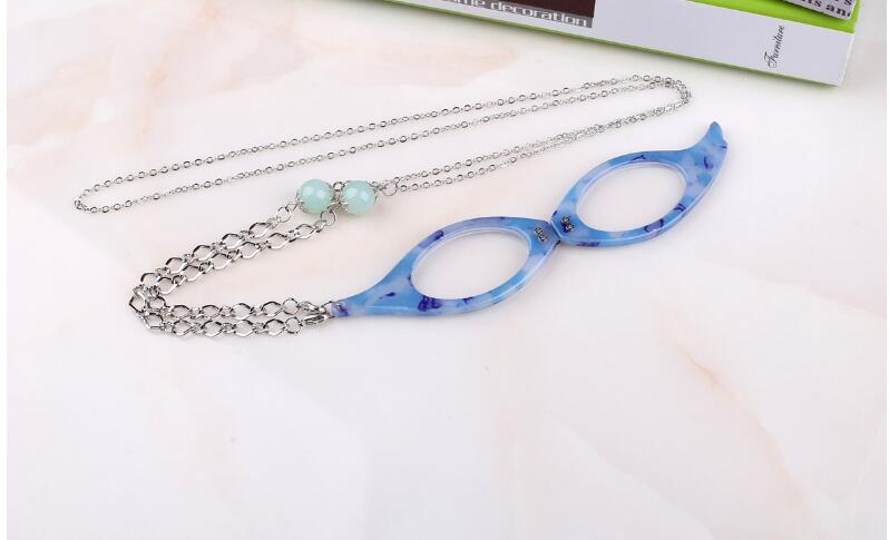 Bedels leesbril hanger ketting schelphard lange ketting kleurrijk frame opvouwbare vergrootglas houder kettingen: Blauw