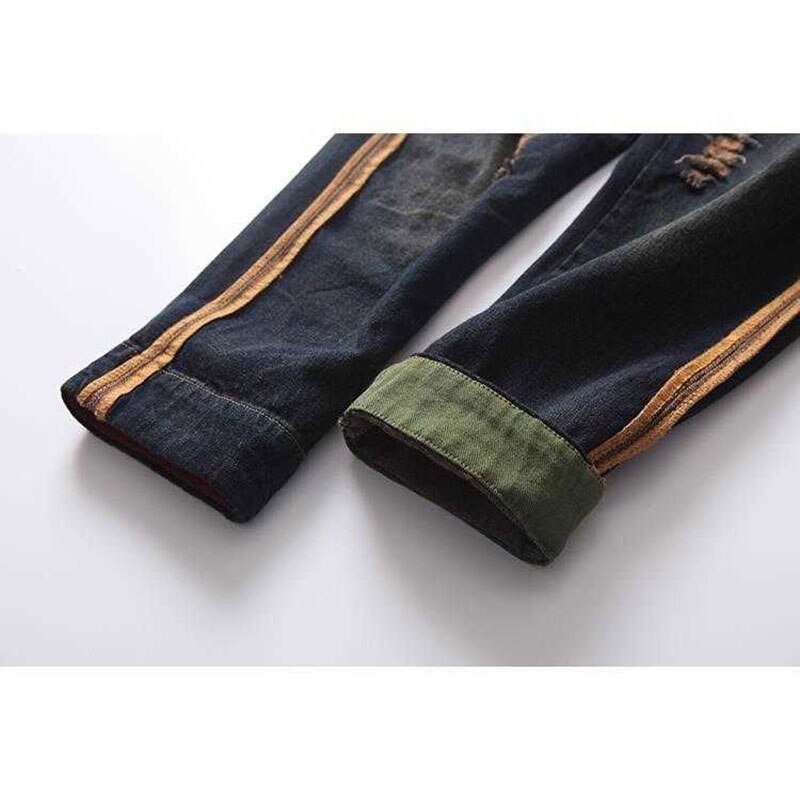 Korea kvinnor jeans resår midja löst hål vintage denim haremsbyxor patchwork ficka slitna jeanbyxor  d116