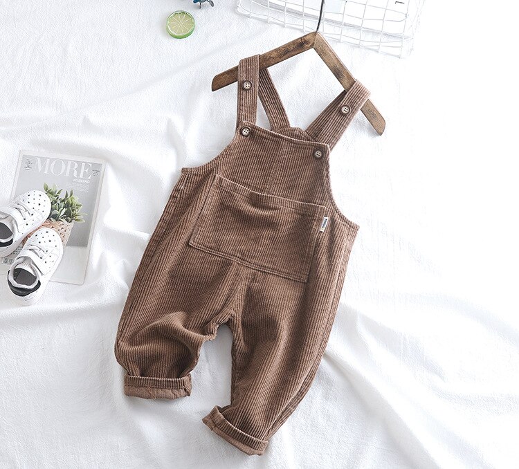 7 plus 1 børn piger fløjlsbukser bukser baby drenge overalls børn smækbukser beige brun rød ensfarvet: Brun / 2