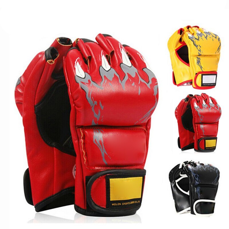 Kampboksehansker sport pu-skinn tykkere semi-finger sanda treningshansker