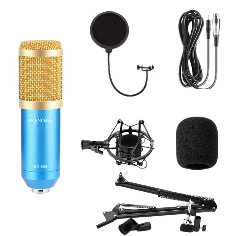 BM800 Mikrofon Condenser Sound Recording BM 800 Microphone With Shock Mount For Radio Braodcasting Singing Recording KTV Karaoke: PACKAGE 1 blue
