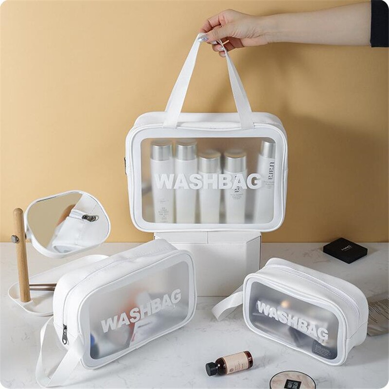 Borsa da viaggio per donna PU borsa da toilette organizza borsa cosmetica in PVC impermeabile borsa per trucco trasparente portatile borsa per lavaggio femminile